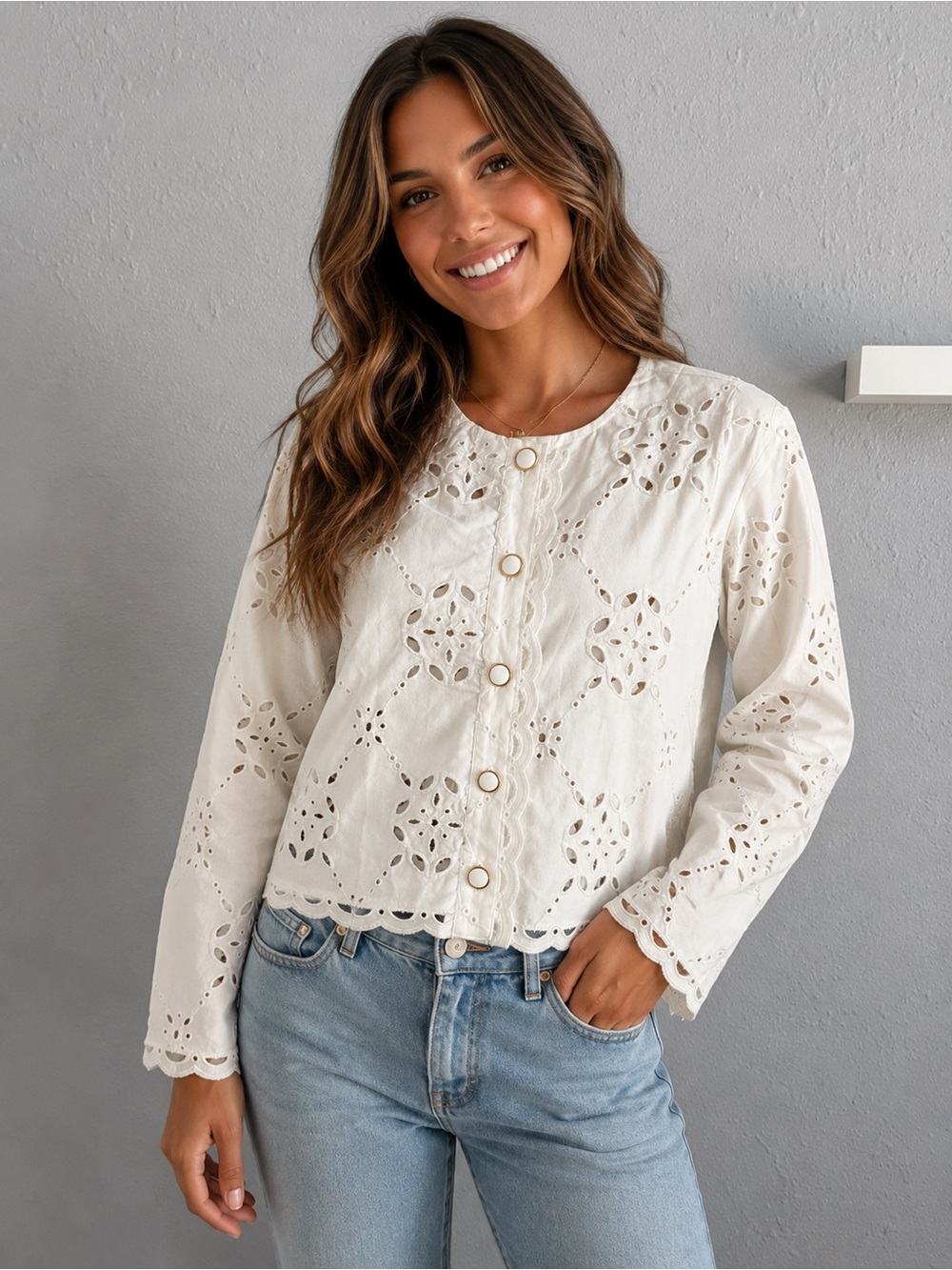 Calypso St. Barth Eyelet Puff-Sleeve Blouse